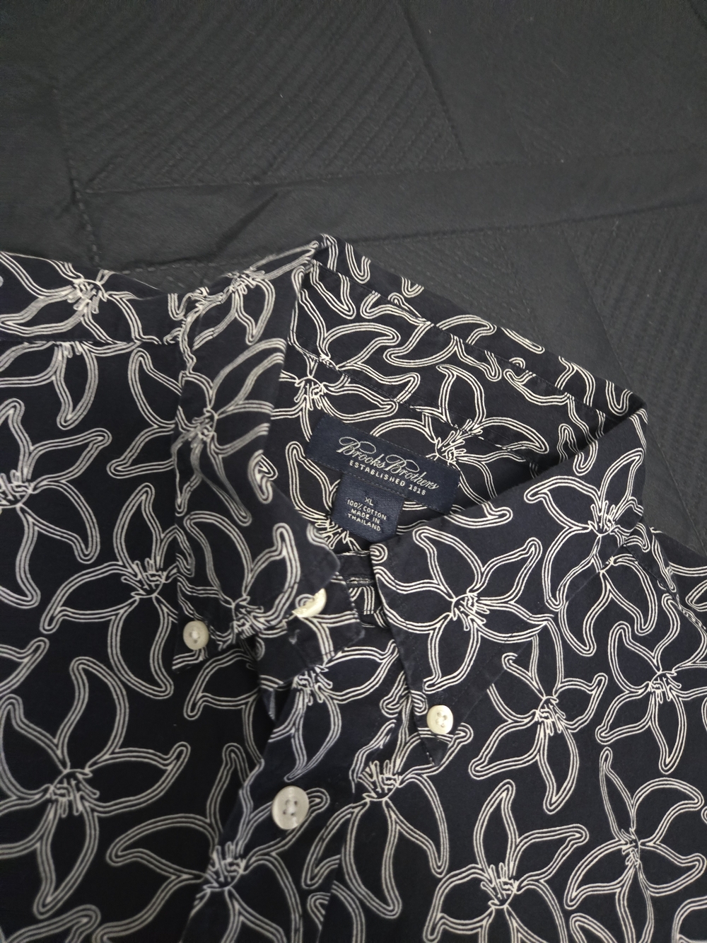 Brooks Brothers Navy Shirt with White Floral Outline